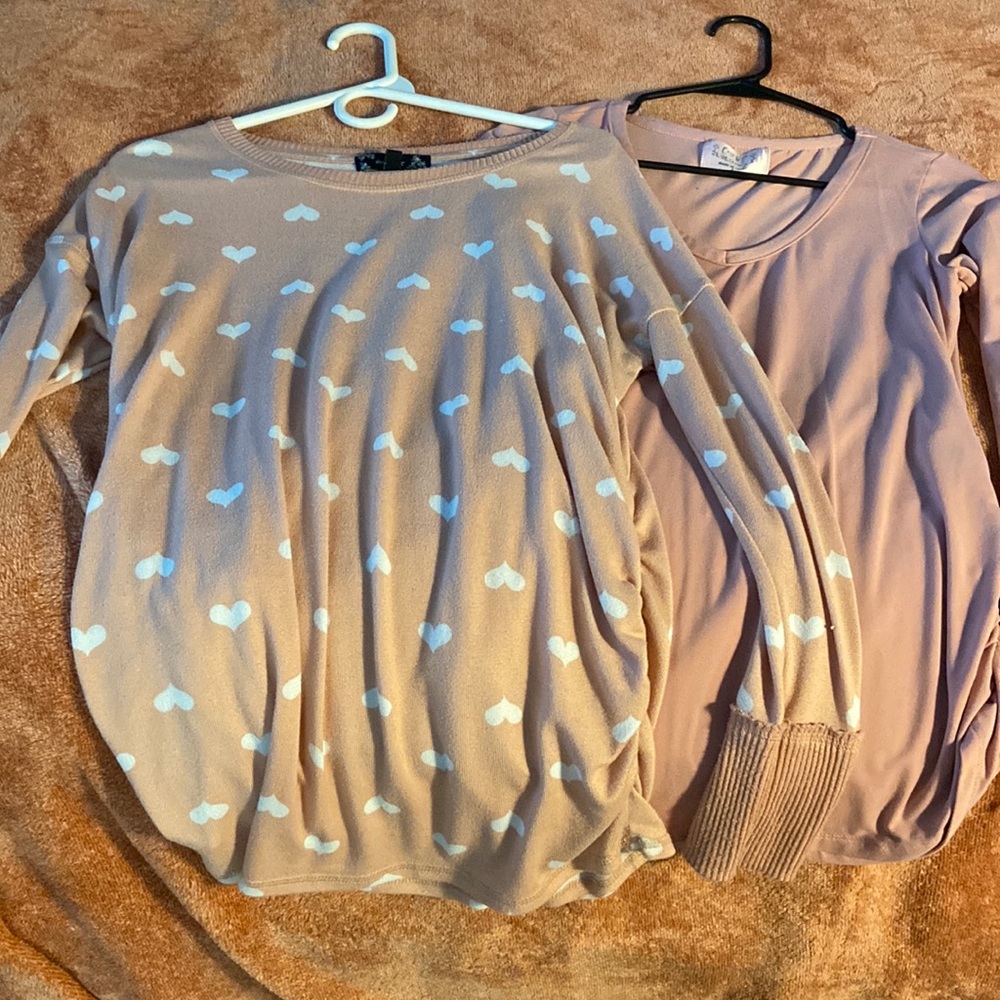 Lot of 2 pink, long sleeve maternity shirts